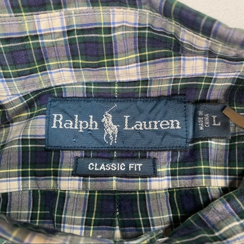 Ralph Lauren Mens Classic Fit Plaid Button Down Shirt Navy Blue Green Large L - Picture 2 of 10